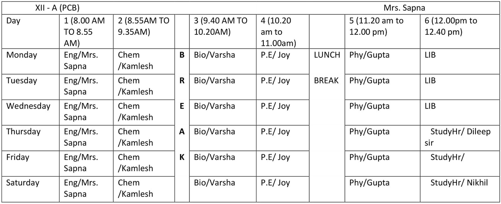 Time Table 2024-25